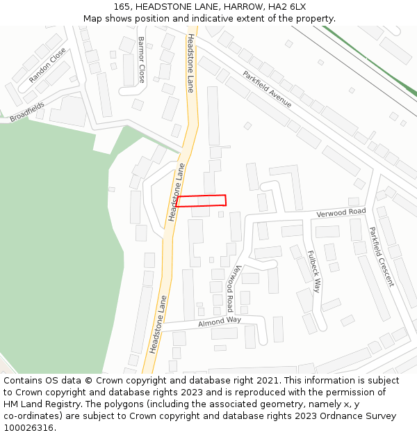 165, HEADSTONE LANE, HARROW, HA2 6LX: Location map and indicative extent of plot