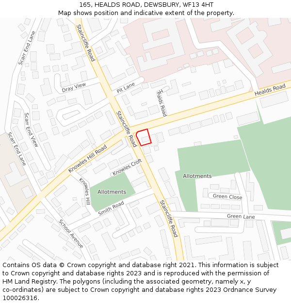 165, HEALDS ROAD, DEWSBURY, WF13 4HT: Location map and indicative extent of plot