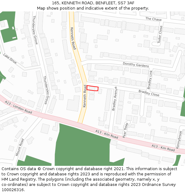 165, KENNETH ROAD, BENFLEET, SS7 3AF: Location map and indicative extent of plot