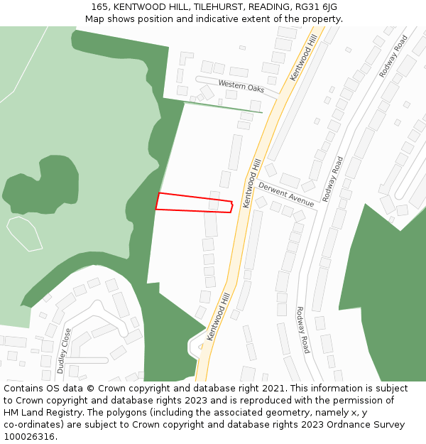 165, KENTWOOD HILL, TILEHURST, READING, RG31 6JG: Location map and indicative extent of plot