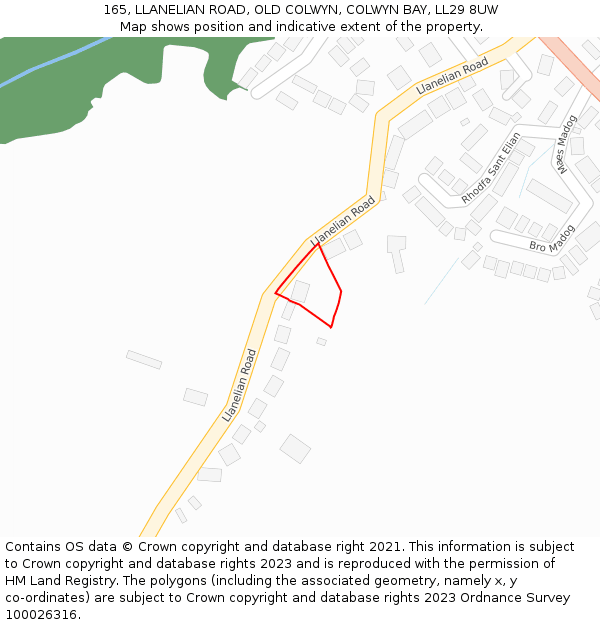 165, LLANELIAN ROAD, OLD COLWYN, COLWYN BAY, LL29 8UW: Location map and indicative extent of plot