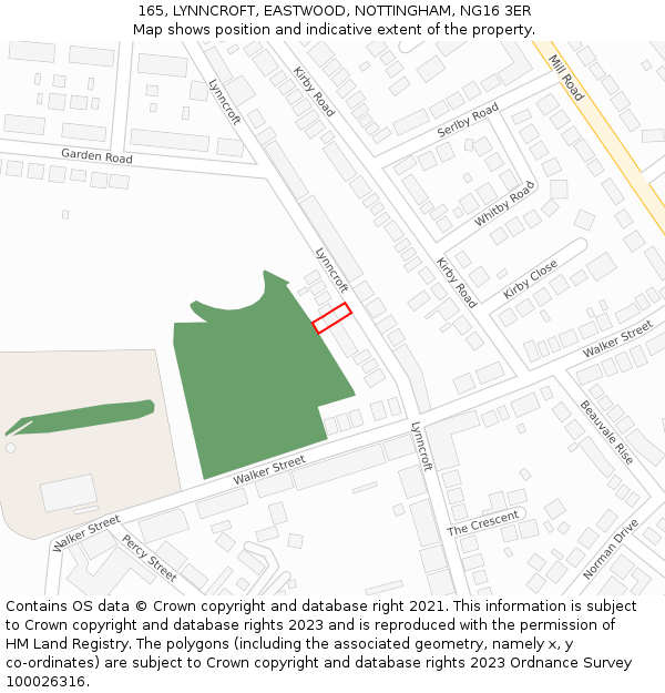165, LYNNCROFT, EASTWOOD, NOTTINGHAM, NG16 3ER: Location map and indicative extent of plot