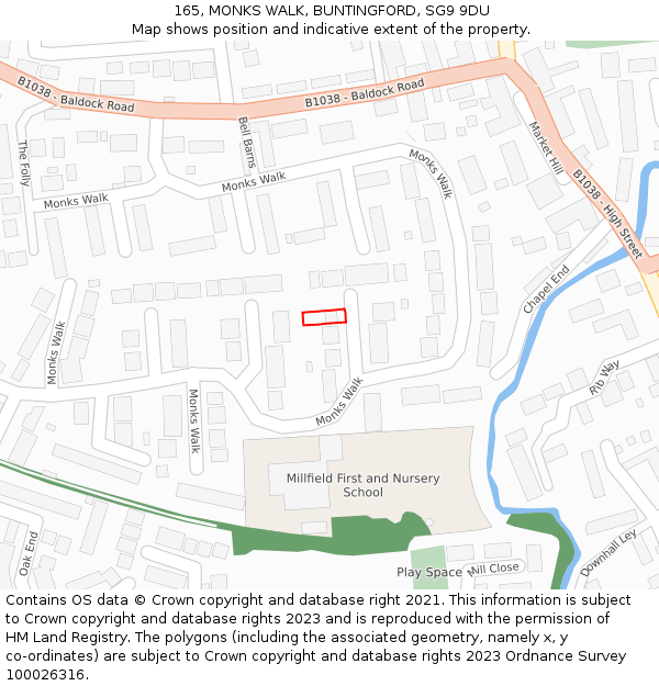 165, MONKS WALK, BUNTINGFORD, SG9 9DU: Location map and indicative extent of plot