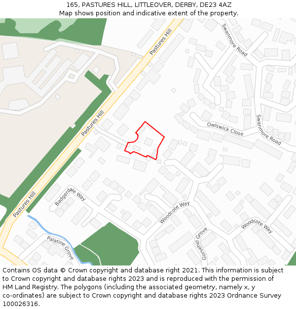 165, PASTURES HILL, LITTLEOVER, DERBY, DE23 4AZ: Location map and indicative extent of plot