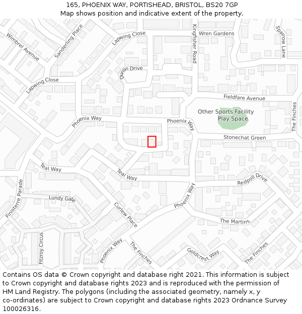 165, PHOENIX WAY, PORTISHEAD, BRISTOL, BS20 7GP: Location map and indicative extent of plot