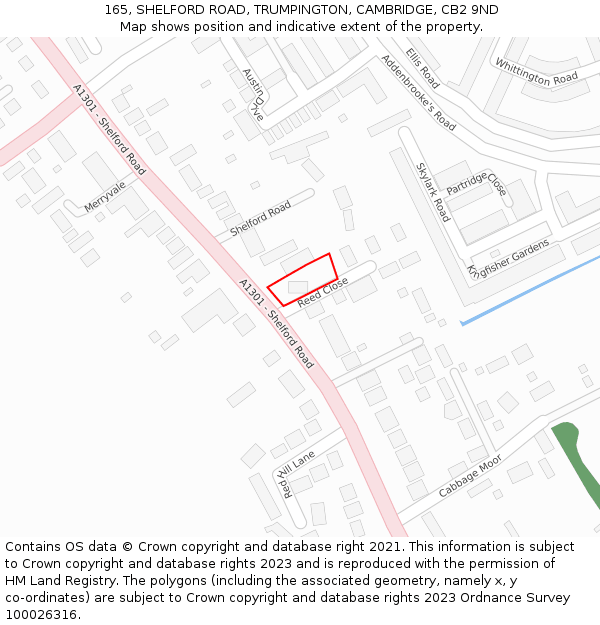 165, SHELFORD ROAD, TRUMPINGTON, CAMBRIDGE, CB2 9ND: Location map and indicative extent of plot