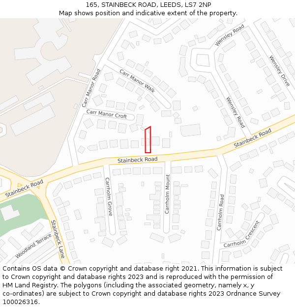 165, STAINBECK ROAD, LEEDS, LS7 2NP: Location map and indicative extent of plot