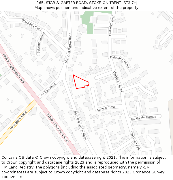 165, STAR & GARTER ROAD, STOKE-ON-TRENT, ST3 7HJ: Location map and indicative extent of plot