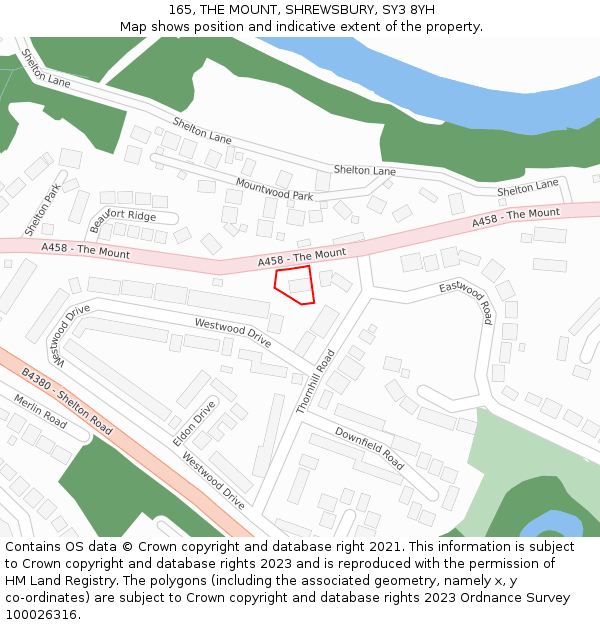 165, THE MOUNT, SHREWSBURY, SY3 8YH: Location map and indicative extent of plot