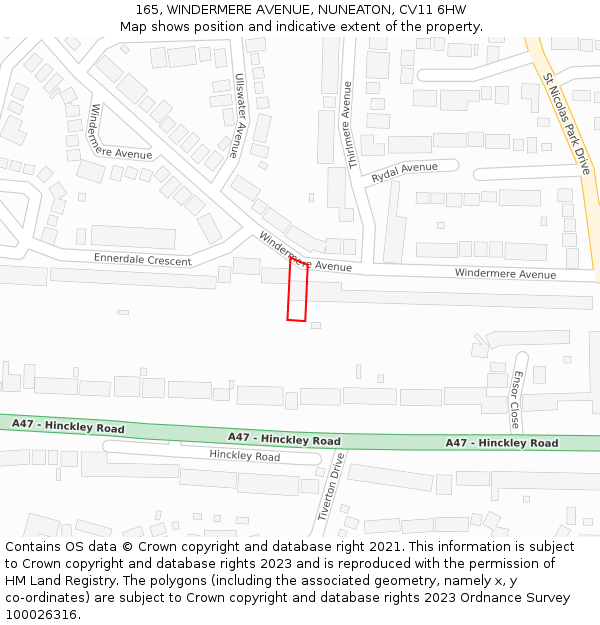 165, WINDERMERE AVENUE, NUNEATON, CV11 6HW: Location map and indicative extent of plot