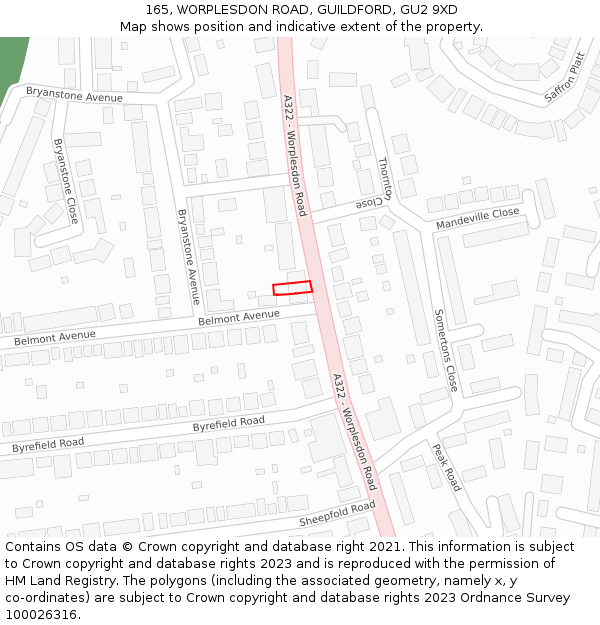 165, WORPLESDON ROAD, GUILDFORD, GU2 9XD: Location map and indicative extent of plot