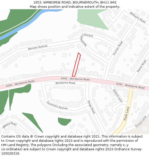 1653, WIMBORNE ROAD, BOURNEMOUTH, BH11 9AS: Location map and indicative extent of plot