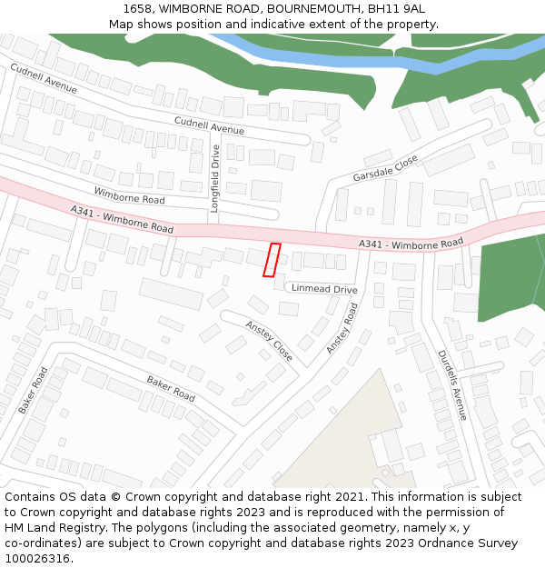 1658, WIMBORNE ROAD, BOURNEMOUTH, BH11 9AL: Location map and indicative extent of plot