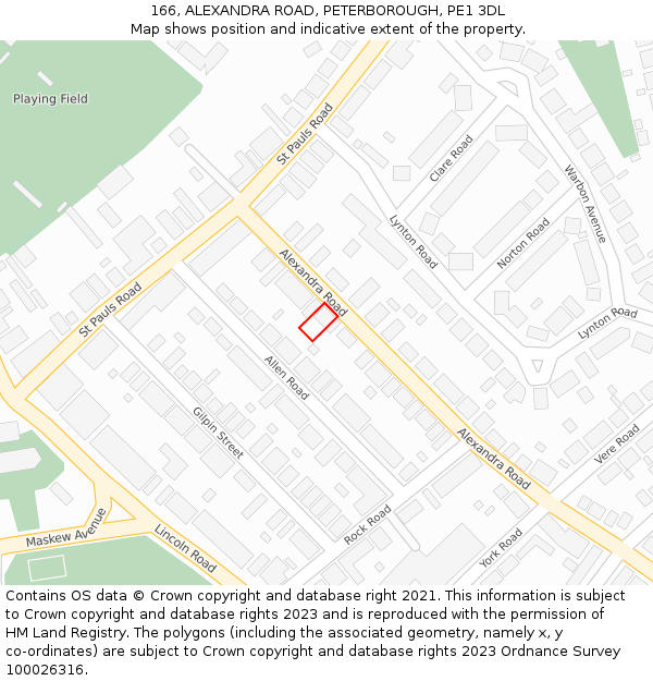 166, ALEXANDRA ROAD, PETERBOROUGH, PE1 3DL: Location map and indicative extent of plot