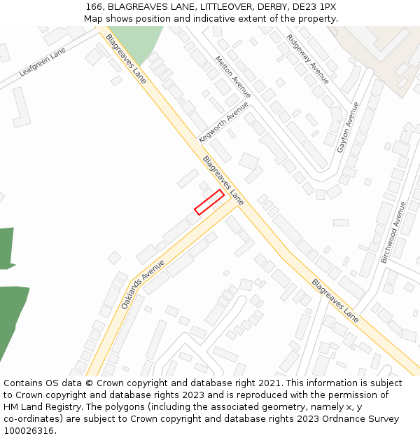 166, BLAGREAVES LANE, LITTLEOVER, DERBY, DE23 1PX: Location map and indicative extent of plot