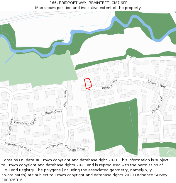 166, BRIDPORT WAY, BRAINTREE, CM7 9FF: Location map and indicative extent of plot