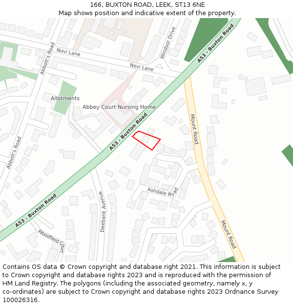 166, BUXTON ROAD, LEEK, ST13 6NE: Location map and indicative extent of plot