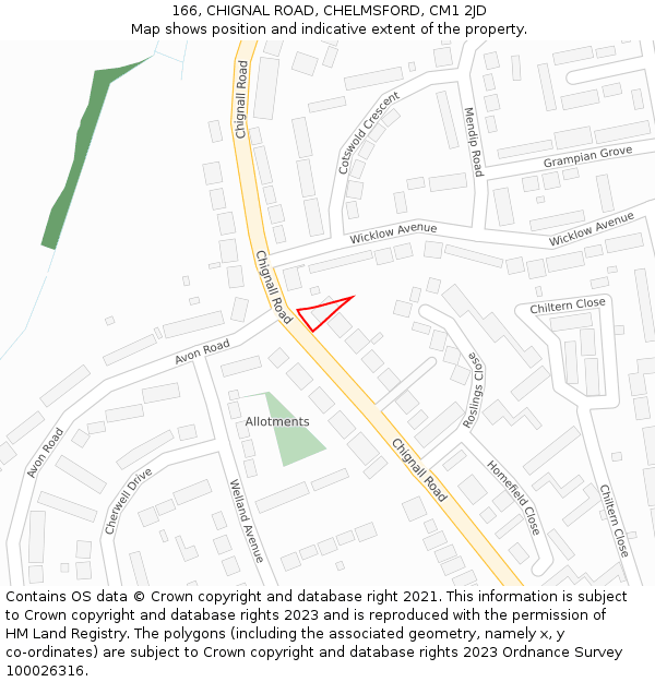 166, CHIGNAL ROAD, CHELMSFORD, CM1 2JD: Location map and indicative extent of plot