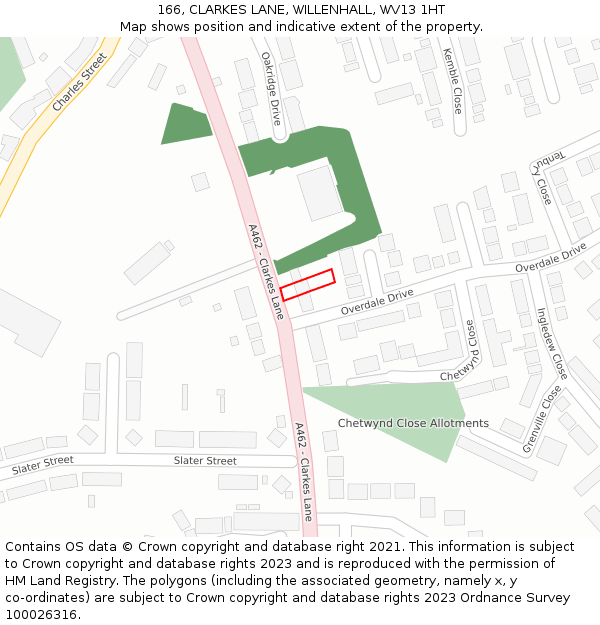 166, CLARKES LANE, WILLENHALL, WV13 1HT: Location map and indicative extent of plot