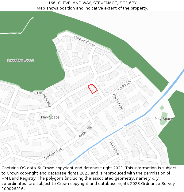 166, CLEVELAND WAY, STEVENAGE, SG1 6BY: Location map and indicative extent of plot