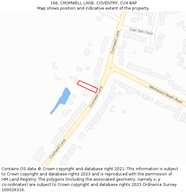 166, CROMWELL LANE, COVENTRY, CV4 8AP: Location map and indicative extent of plot