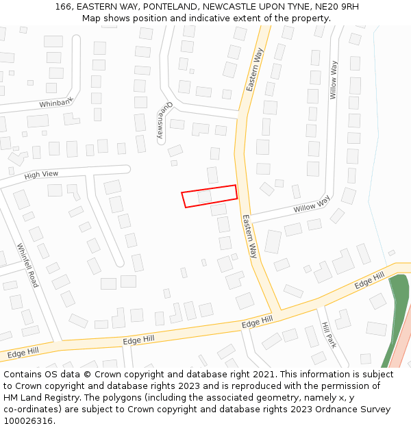 166, EASTERN WAY, PONTELAND, NEWCASTLE UPON TYNE, NE20 9RH: Location map and indicative extent of plot