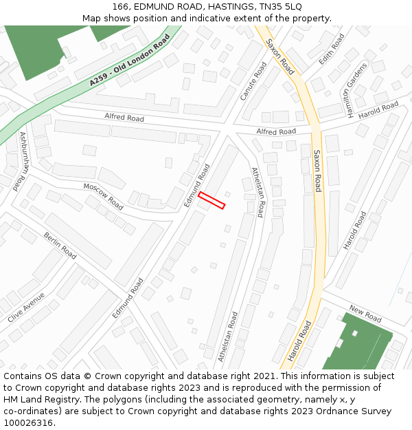 166, EDMUND ROAD, HASTINGS, TN35 5LQ: Location map and indicative extent of plot