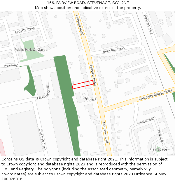 166, FAIRVIEW ROAD, STEVENAGE, SG1 2NE: Location map and indicative extent of plot