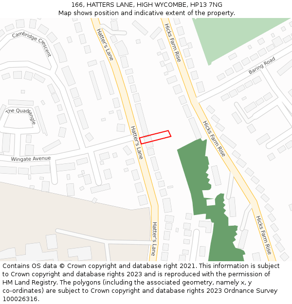 166, HATTERS LANE, HIGH WYCOMBE, HP13 7NG: Location map and indicative extent of plot