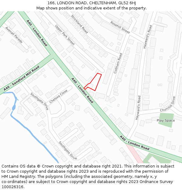 166, LONDON ROAD, CHELTENHAM, GL52 6HJ: Location map and indicative extent of plot