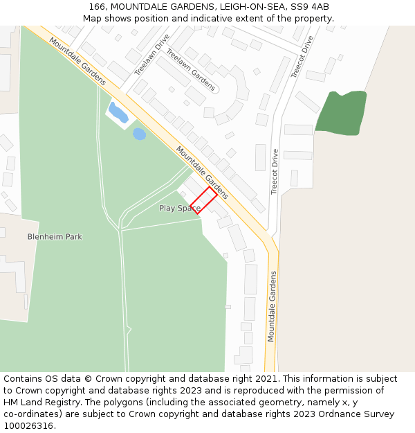 166, MOUNTDALE GARDENS, LEIGH-ON-SEA, SS9 4AB: Location map and indicative extent of plot