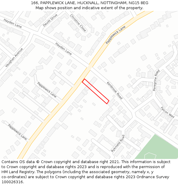 166, PAPPLEWICK LANE, HUCKNALL, NOTTINGHAM, NG15 8EG: Location map and indicative extent of plot