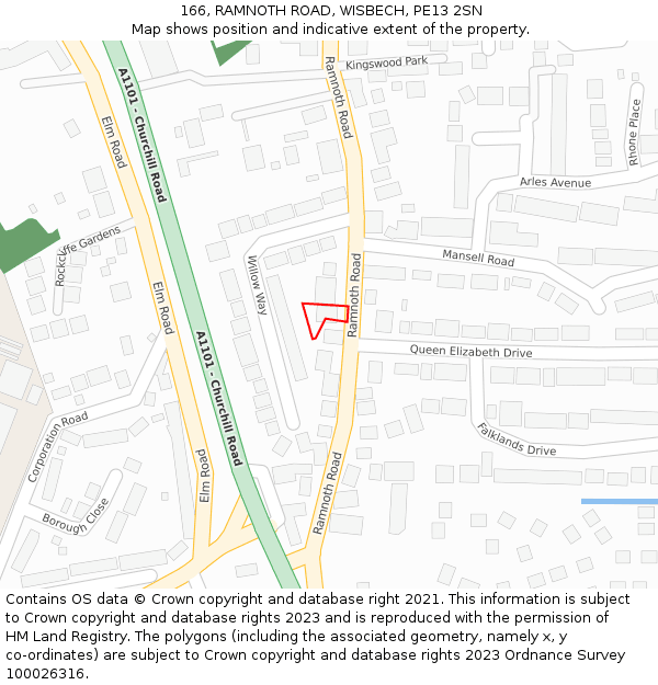 166, RAMNOTH ROAD, WISBECH, PE13 2SN: Location map and indicative extent of plot