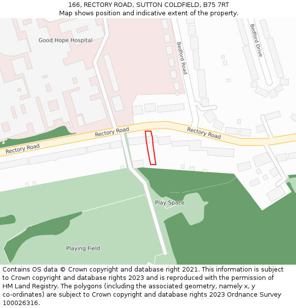 166, RECTORY ROAD, SUTTON COLDFIELD, B75 7RT: Location map and indicative extent of plot