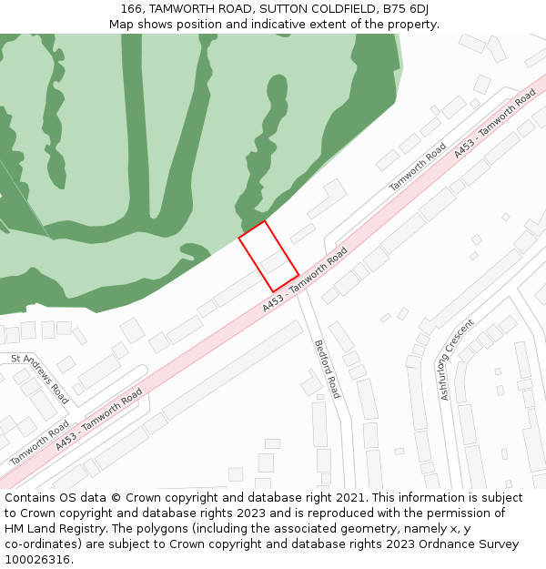 166, TAMWORTH ROAD, SUTTON COLDFIELD, B75 6DJ: Location map and indicative extent of plot