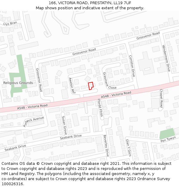 166, VICTORIA ROAD, PRESTATYN, LL19 7UF: Location map and indicative extent of plot