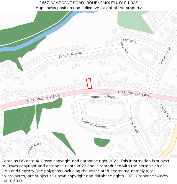 1667, WIMBORNE ROAD, BOURNEMOUTH, BH11 9AS: Location map and indicative extent of plot
