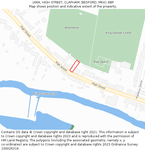 166A, HIGH STREET, CLAPHAM, BEDFORD, MK41 6BP: Location map and indicative extent of plot