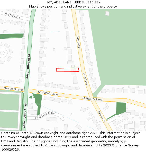 167, ADEL LANE, LEEDS, LS16 8BY: Location map and indicative extent of plot
