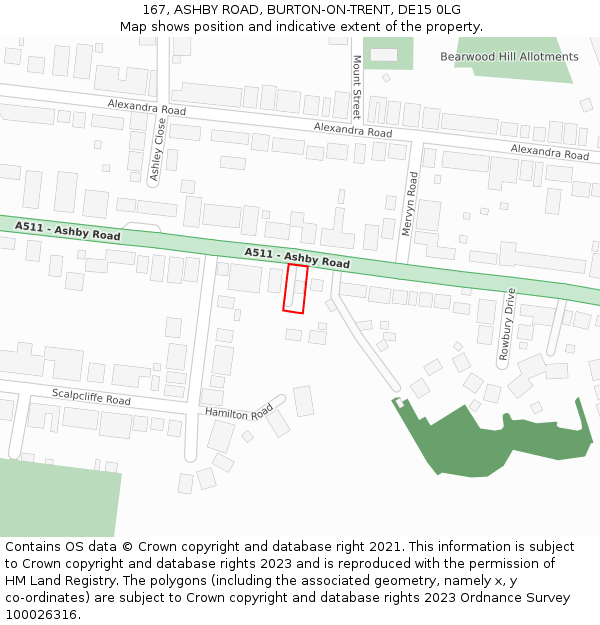 167, ASHBY ROAD, BURTON-ON-TRENT, DE15 0LG: Location map and indicative extent of plot