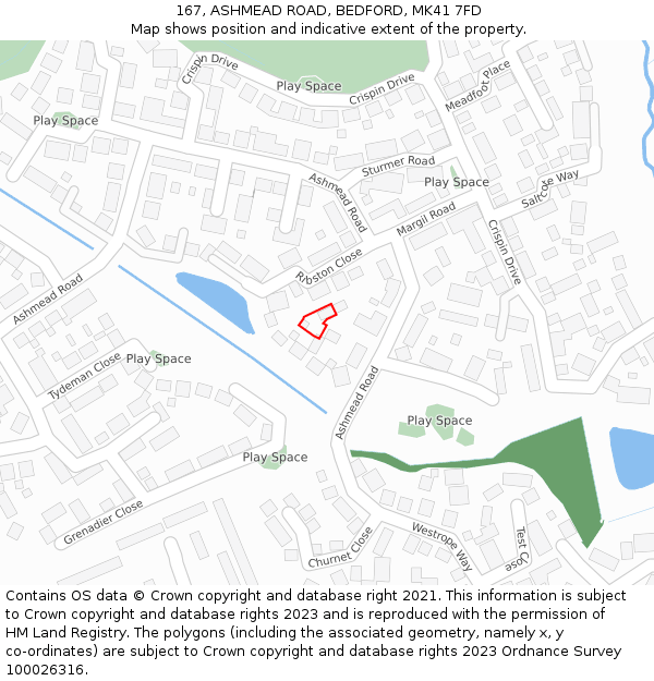 167, ASHMEAD ROAD, BEDFORD, MK41 7FD: Location map and indicative extent of plot