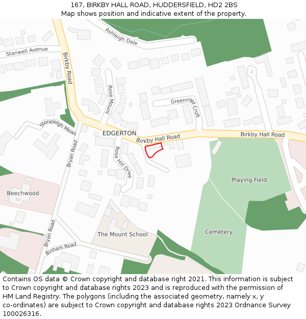 167, BIRKBY HALL ROAD, HUDDERSFIELD, HD2 2BS: Location map and indicative extent of plot