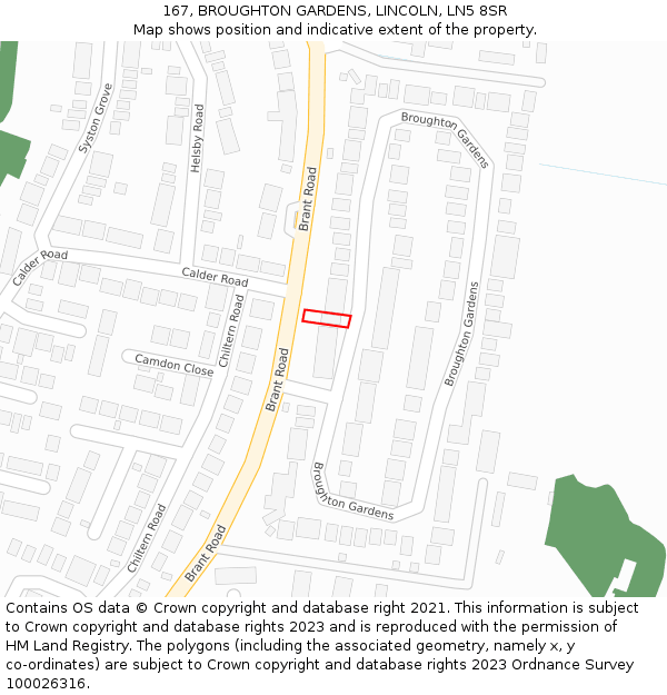 167, BROUGHTON GARDENS, LINCOLN, LN5 8SR: Location map and indicative extent of plot