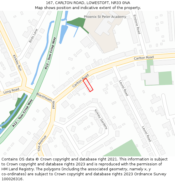 167, CARLTON ROAD, LOWESTOFT, NR33 0NA: Location map and indicative extent of plot