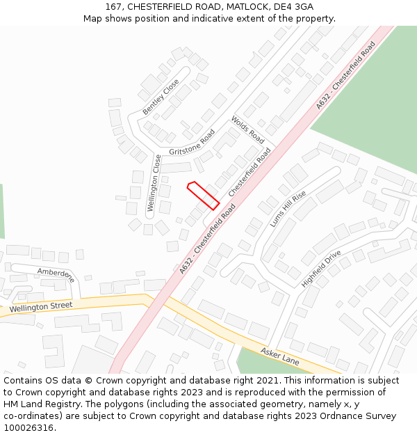 167, CHESTERFIELD ROAD, MATLOCK, DE4 3GA: Location map and indicative extent of plot
