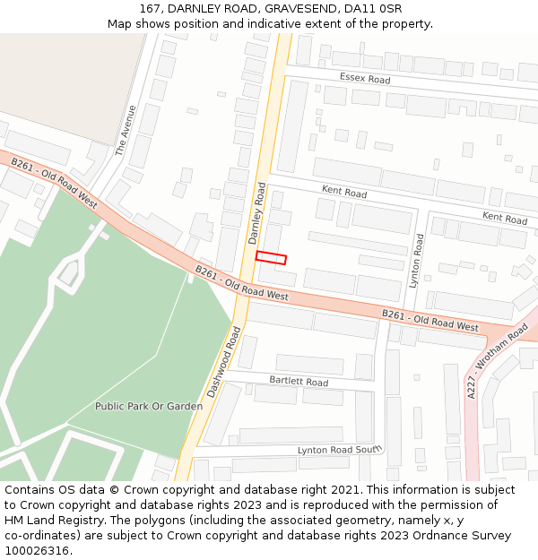 167, DARNLEY ROAD, GRAVESEND, DA11 0SR: Location map and indicative extent of plot