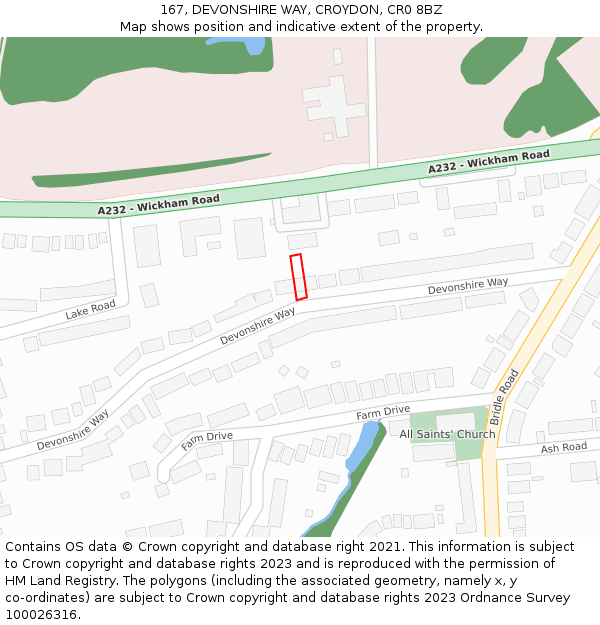 167, DEVONSHIRE WAY, CROYDON, CR0 8BZ: Location map and indicative extent of plot