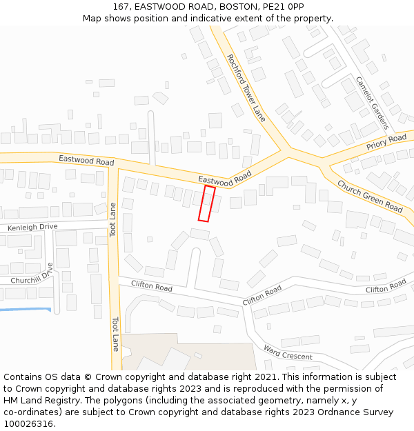 167, EASTWOOD ROAD, BOSTON, PE21 0PP: Location map and indicative extent of plot