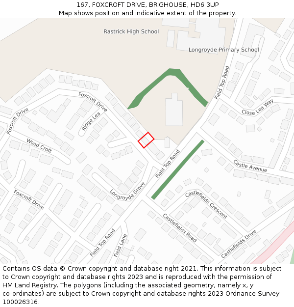 167, FOXCROFT DRIVE, BRIGHOUSE, HD6 3UP: Location map and indicative extent of plot