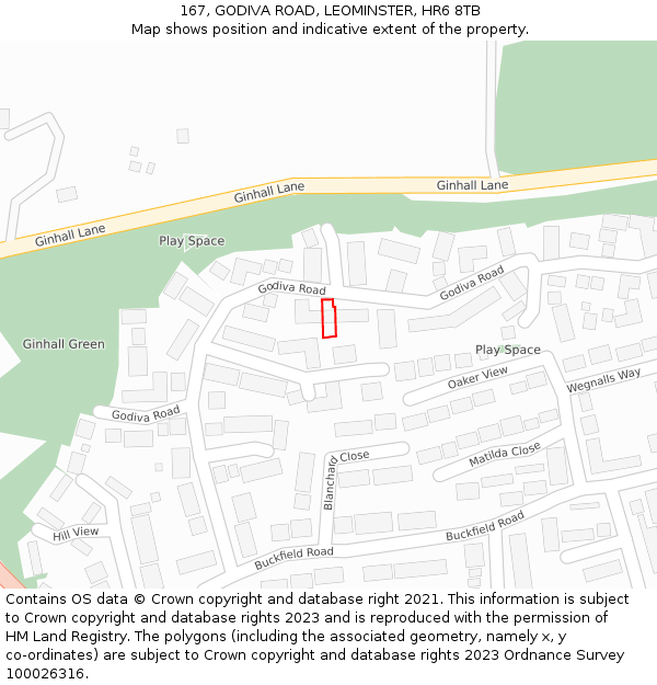 167, GODIVA ROAD, LEOMINSTER, HR6 8TB: Location map and indicative extent of plot